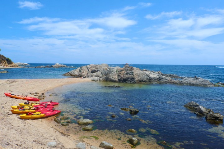 Kayaks next to the beach near Barcelona