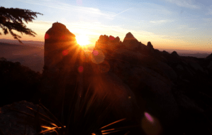 a sunset in the background