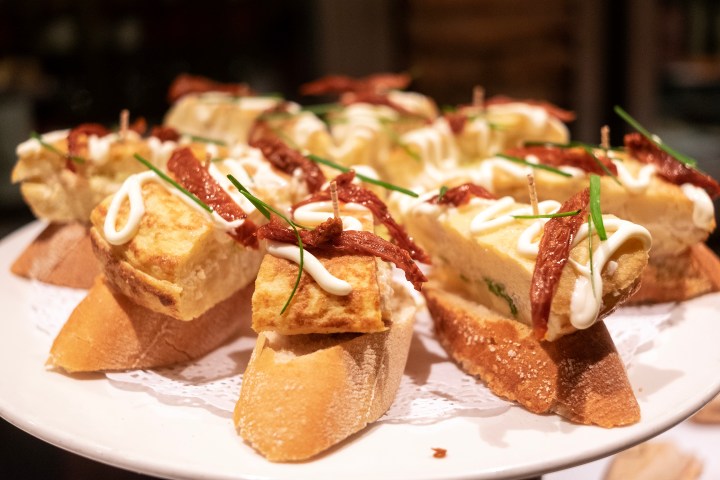 a plate of Pintxos in a traditional Tavern