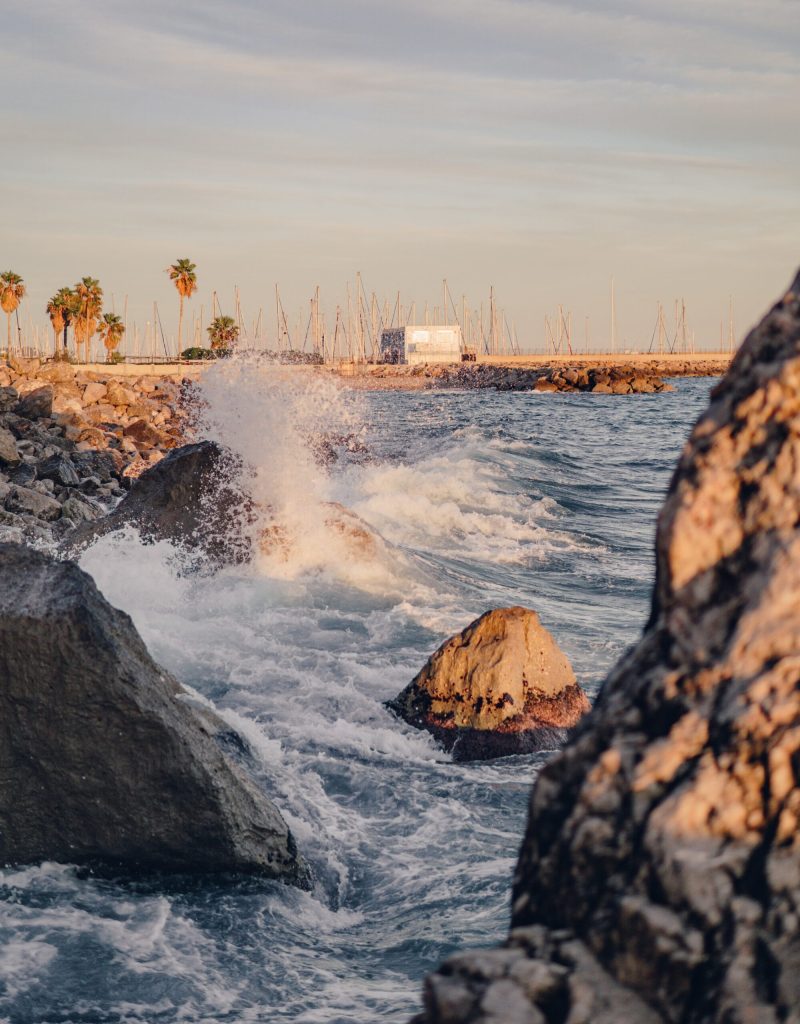 A close up of the rock near the ocean by Garraf.