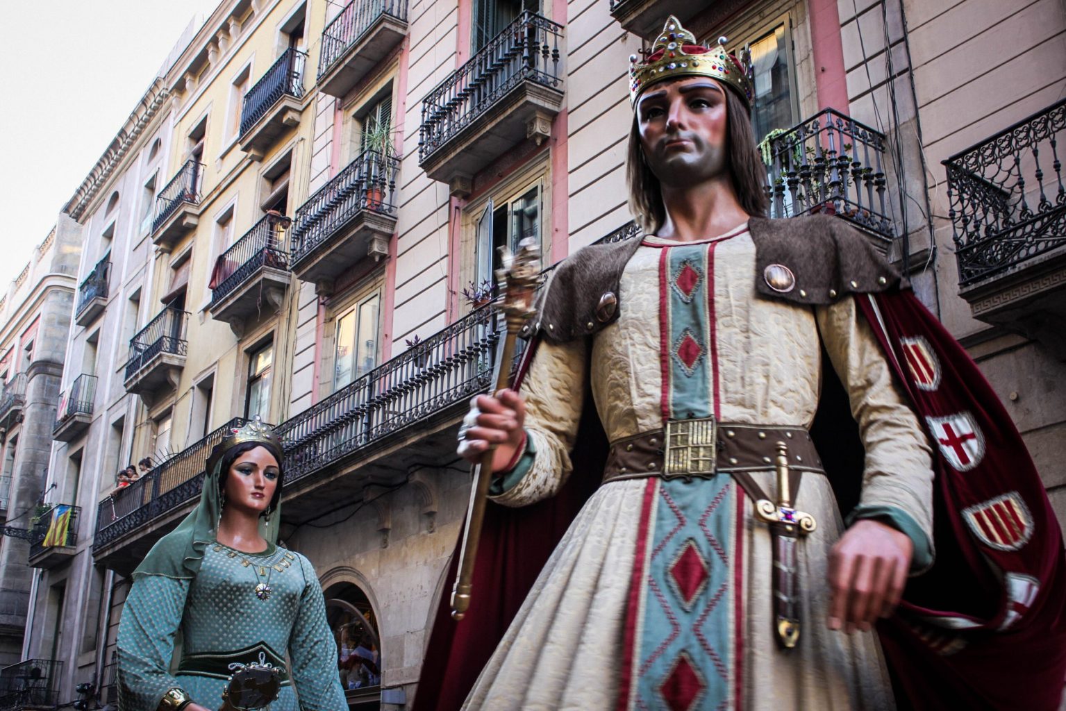 A man in a costume during the parade in the streets of Barcelona