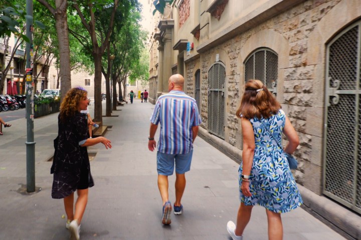 Tour guide walking with their guest